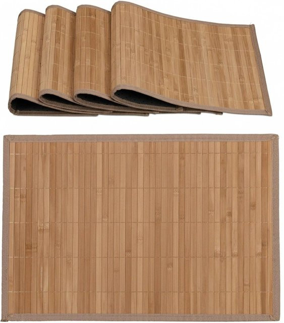 Relaxdays Tischset 4er Set aus Bambus in Natur, rutschfest, B: 45 cm, T: 30 cm, H: 0,3 cm - Bild 1