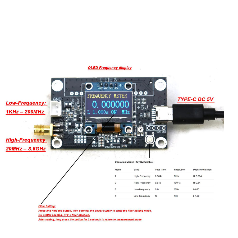 Dykbcells Digitaler Frequenzzähler RF-Frequenzmesser für FM AM SW MW Radio und 868MHz LoRa Helium Miner in Schwarz - Bild 2