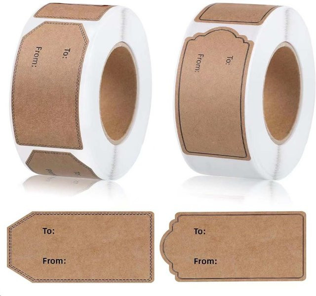 300 Stück selbstklebende Geschenkanhänger aus braunem Kraftpapier, Etiketten für Weihnachtsdekoration und Geschenke, B/H: 3,05 x 5,08 cm - Bild 1