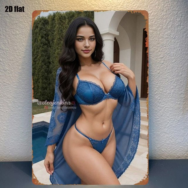 CIFBUY Metallschild Blaues Spitzen-Dessous Vintage Wanddekoration Breite: 20,32 cm, Höhe: 30,0 cm - Bild 1