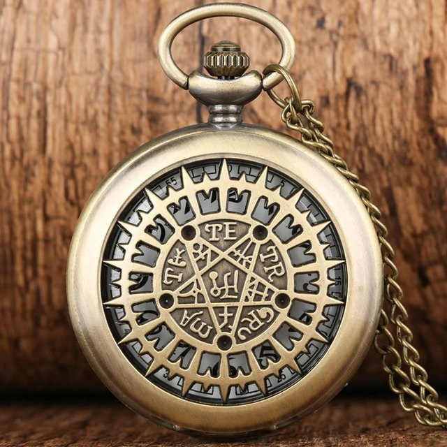 Taschenuhr Anhänger Halskette, Quarz, Messing, Gold, Unisex - Bild 1