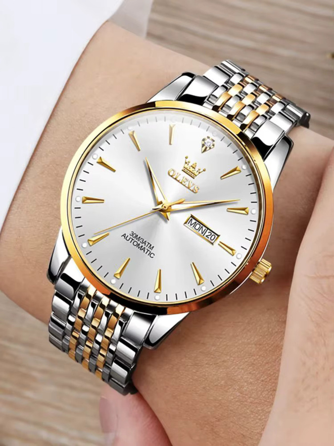 OLEVS Armbanduhr, Automatik, Edelstahl, Bicolor, Weiß, Herren - Bild 6
