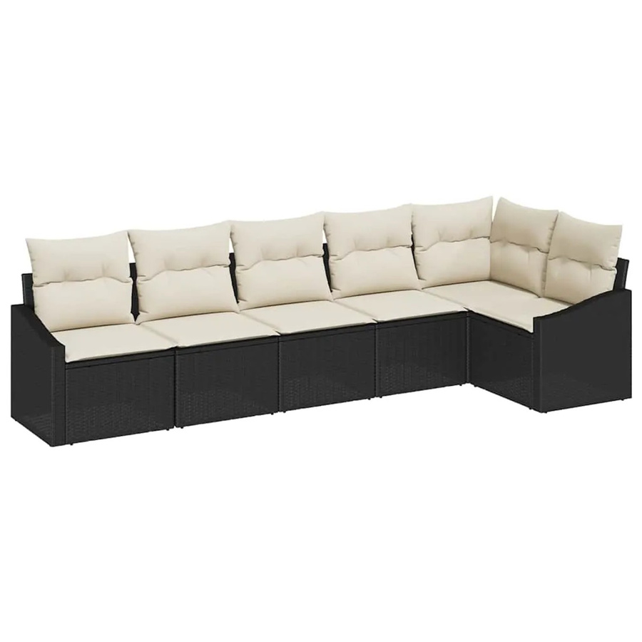 vidaXL Garten-Sofa-Set 6-teilig aus Poly Rattan in Schwarz mit Polsterung und L-Form - Bild 2