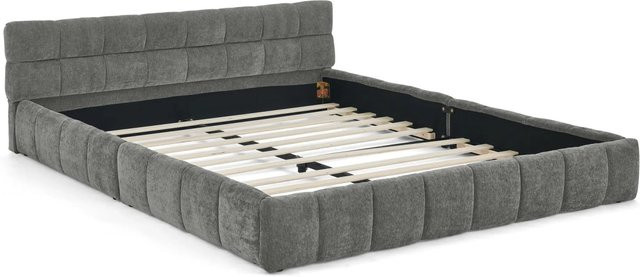 okwish Einzelbett mit Chenille Bezug in Grau für Kinderzimmer und Erwachsene, B/T/H: 160 x 200 x 59 cm - Bild 1