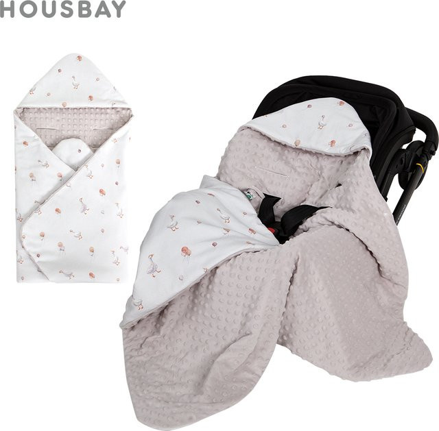 HOUSBAY Autositzdecke für Kleinkinder mit winddichter Kapuze, weiß, doppelseitig verwendbar, B/B/H: 90 x 90 x 1 cm - Bild 1