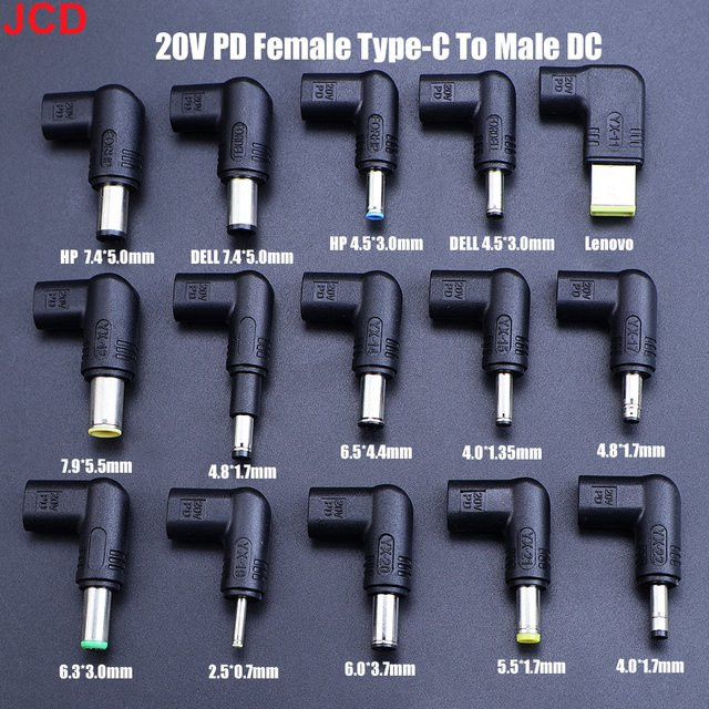 JCD USB Typ C auf DC-Stecker Konverter Laptop-Netzteil-Adapter 20V 100W in Schwarz für HP Dell Asus Acer Lenovo Notebook - Bild 1