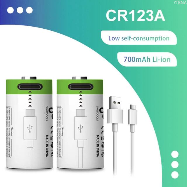 Wiederaufladbare CR123A Li-Ion Batterien 3,7 V Typ 16340 mit USB-C Ladekabel für LED-Taschenlampen und Laserstifte - Bild 1