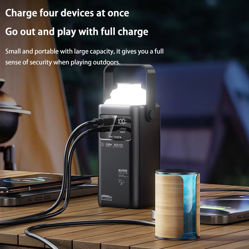 XMSJ Power Bank mit 200000 mAh und 120 W Schnellladung, tragbares Ladegerät mit 4 integrierten Kabeln für iPhone, Xiaomi, Huawei und Samsung, erhältlich in Schwarz oder Weiß - Bild 4