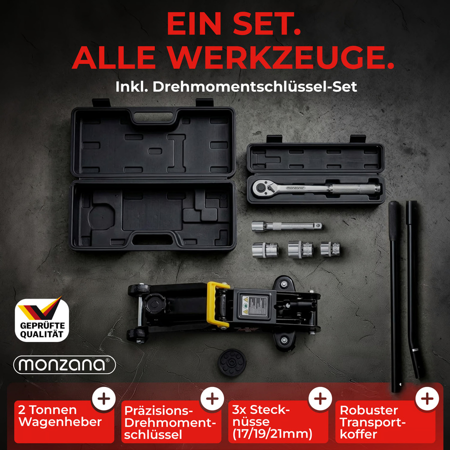 Deuba Wagenheber 2t mit 6-teiligem Drehmomentschlüssel Set, Hubhöhe 135-330 mm, Schwarz-Mehrfarbig, 1/2 Zoll, aus Chrom-Vanadium-Stahl - Bild 2