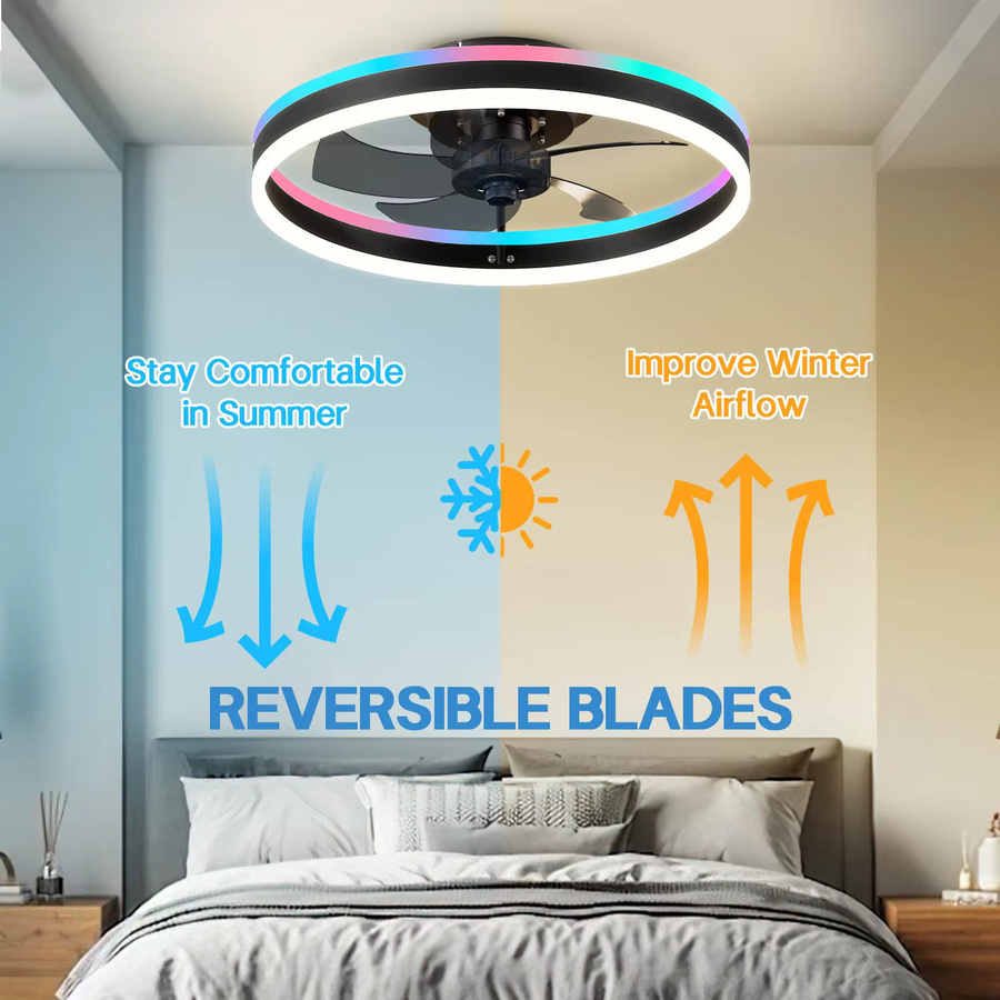 Minimalistischer IRALAN Deckenventilator mit RGB-LED-Licht in Weiß, intelligenter App-Steuerung und Timer für dein Schlafzimmer - Bild 5