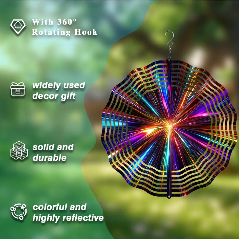 CIFBUY 3D Mandala Windspiel aus Metall in Multicolour als geometrische Windmühle für den Garten und die Außendekoration - Bild 5
