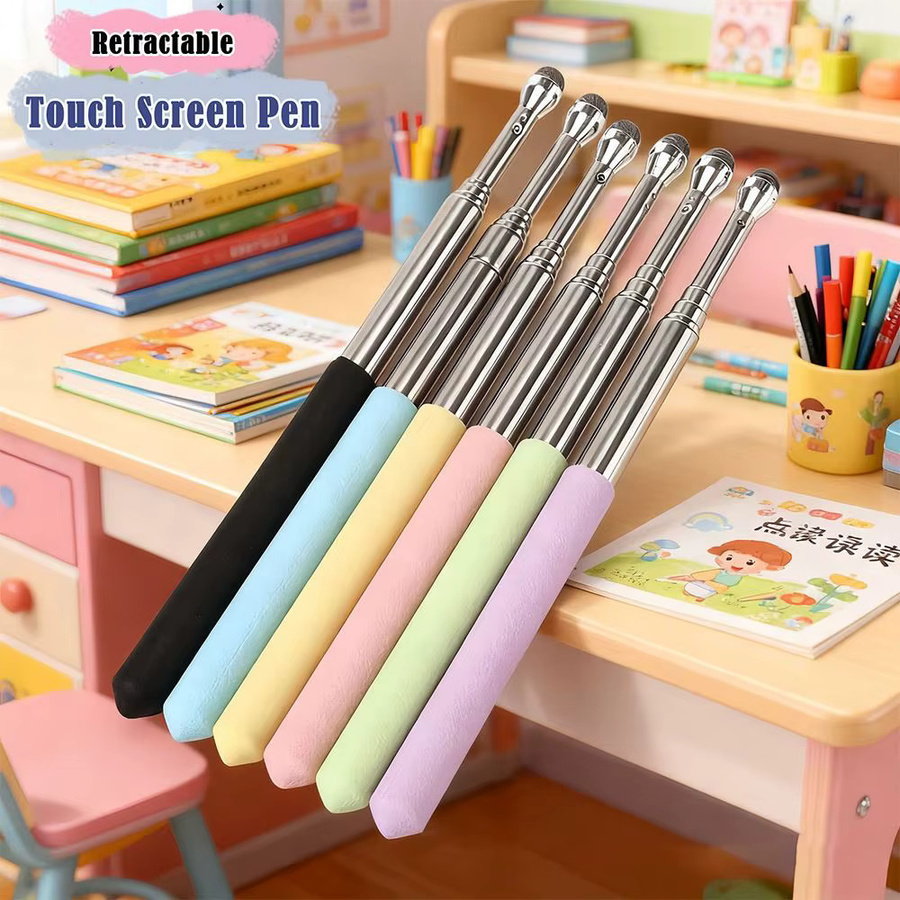 Einziehbarer digitaler Stylus-Stift in Macaron-Farben mit fünf Abschnitten, Pink/Mehrfarbig, Länge: 66 cm - Bild 2