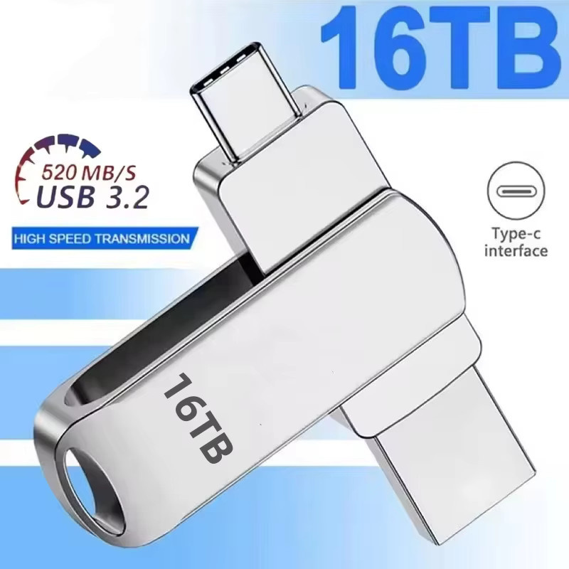 DIXSG USB-Stick USB 3.2 mit 2 TB Kapazität, High-Speed Metall-Pendrive mit USB-C Anschluss, Silber - Bild 3
