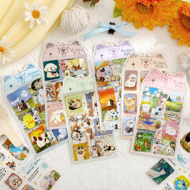 4 Stück Kawaii Cartoon Tier Aufkleber Set aus PET im Landhausstil für DIY Scrapbook und Schreibwaren, Mehrfarbig - Bild 1