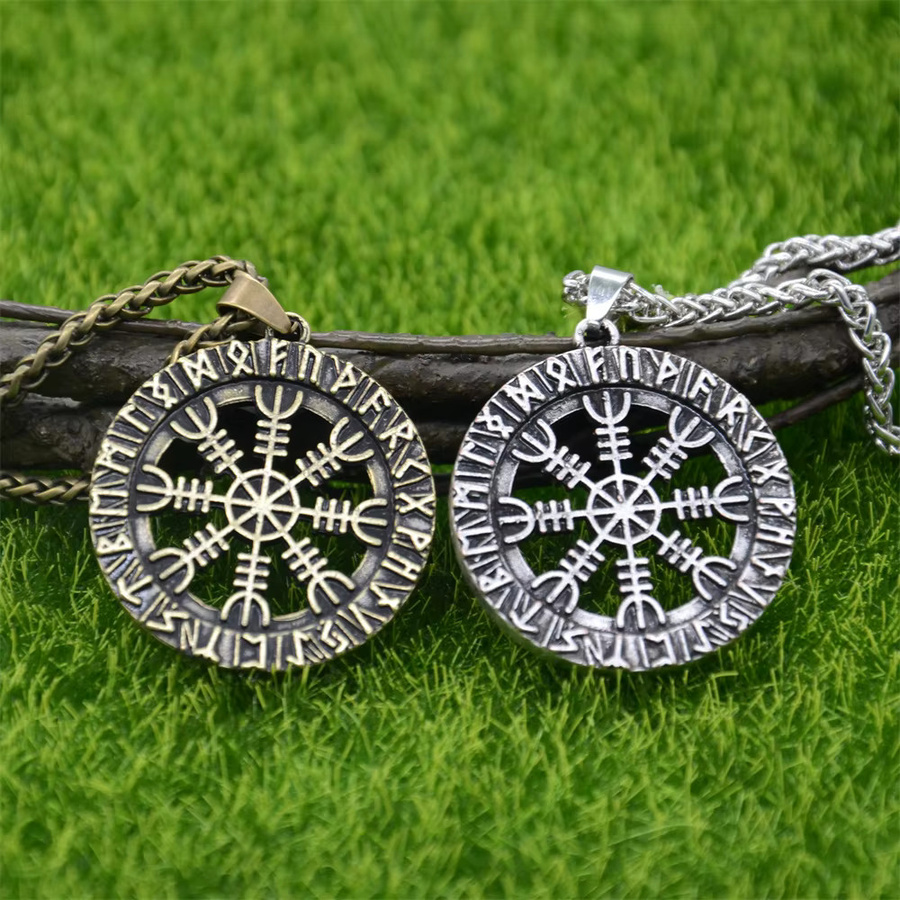 Halskette Viking Vegvisir Kompass Amulett, Messing, Gold, Unisex - Bild 1