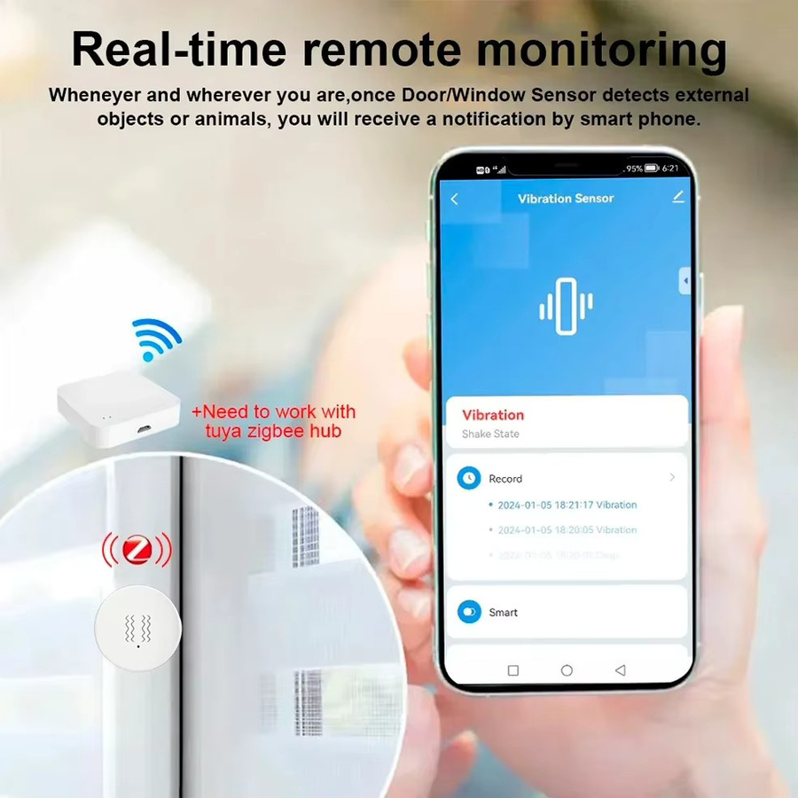 Tuya Smart Zigbee Vibrationssensor in Weiß zur Erschütterungs- und Neigungserkennung mit App-Benachrichtigung und Alexa-Kompatibilität - Bild 3