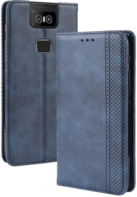 Retro Magnetische Leder Flip Cover Hülle für Asus Zenfone 6 ZS630KL in Blau mit Geldbörse und Kartenständer - Bild 1