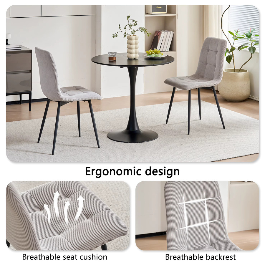 EGOONM Set moderner Esszimmerstühle aus Cordstoff mit Metallbeinen in Schwarz gestreift - Bild 2
