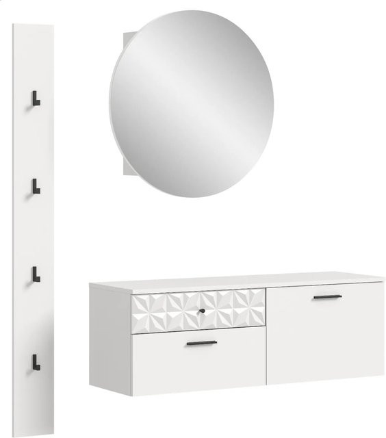 Inn.Furn Garderoben-Set Weiß Hochglanz mit Spiegel und Schuhschrank, B/T/H: 141 x 35 x 192 cm - Bild 1