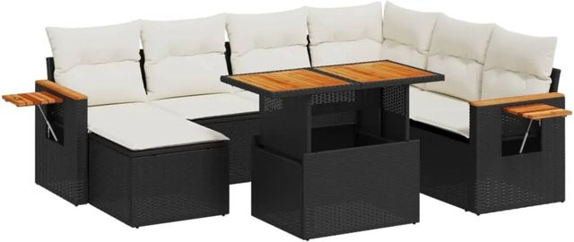 vidaXL 8-teilige Garten-Sofagarnitur aus Poly-Rattan und Akazienholz in Schwarz mit Kissen - Bild 1