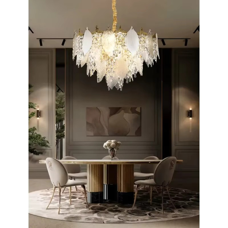 JIANKEXING Kristall-Pendelleuchte in Blatt-Form, Gold/Messing, Transparent, Warmweißes Licht für Wohnzimmer, Schlafzimmer und Küche - Bild 6
