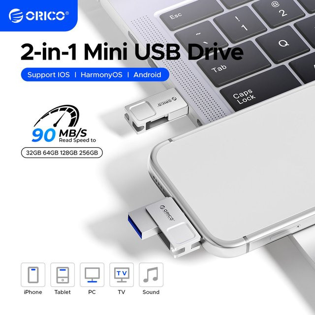 ORICO USB 3.2 Mini 2-in-1 Dual-Flash-Laufwerk OTG USB-C-Speicherstick in Silber - Bild 1