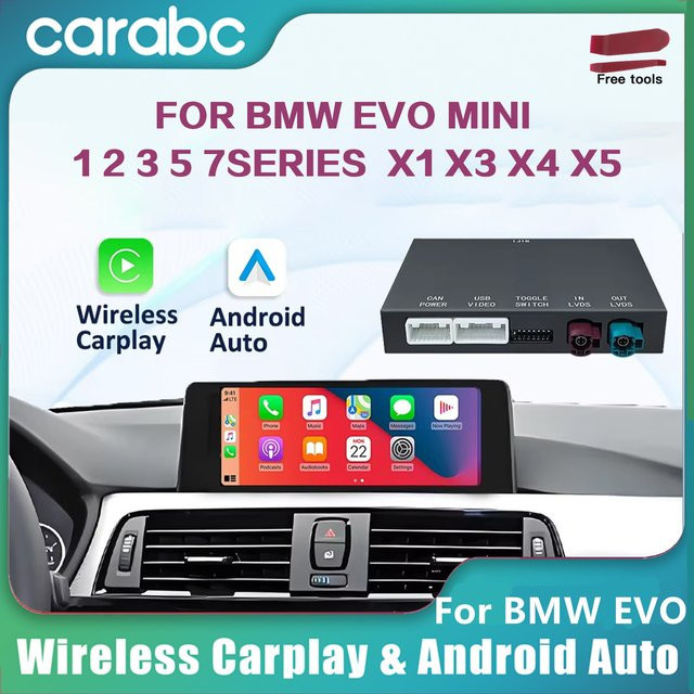 CARABC Drahtloses CarPlay und Android Auto Interface für BMW Serien inklusive EVO Unterstützung, AirPlay Spiegelung und Kamera-Unterstützung, Schwarz - Bild 1