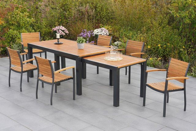 Merxx Gartenmöbelset Santorin 8-teilig aus Aluminium und Akazie in Braun mit Flex-Ausziehtisch - Bild 1