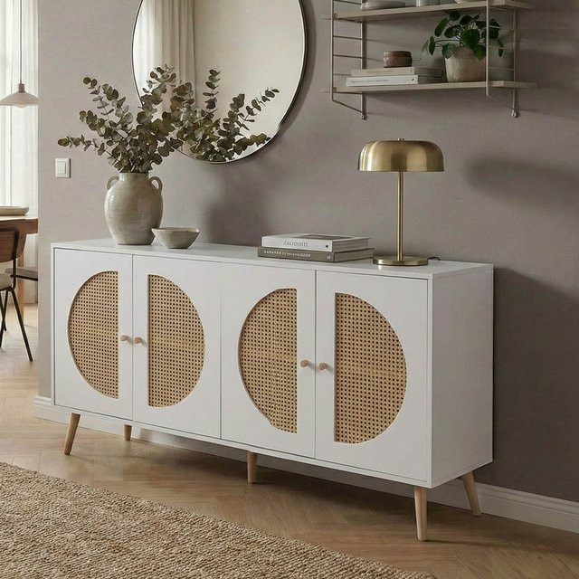MCW Sideboard P49 Kommode mit Poly-Rattanfront in Weiß, B/T/H: 160 x 80 x 40 cm - Bild 1