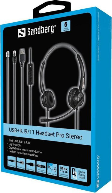 Sandberg Office Headset Pro Stereo On-Ear Headset kabelgebunden Schwarz mit USB-A und RJ-11 Anschluss - Bild 1