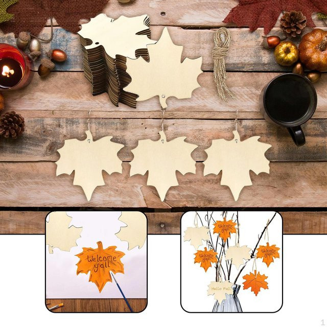 30 Stück Ahornblatt-Holzausschnitte aus Ahorn in Braun als unfertige Anhänger für Weihnachtsbaumschmuck und Bastelarbeiten - Bild 1