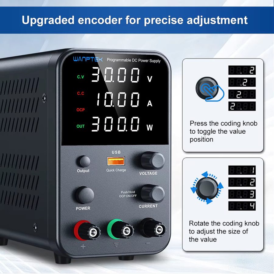 Wanptek DC-Labornetzteil Schwarz, variables Tischnetzteil als Spannungsregler mit 30 V und 10 A - Bild 4
