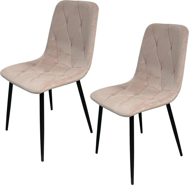 HTI-Living Stuhl Mesa Eco 2er-Set mit Samtbezug in Rosa und Rautenmuster - Bild 1