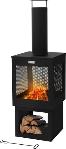 ML-Design Gartenkamin mit Schornstein aus Stahl in Schwarz, H: 128 cm, B: 40 cm, T: 11 cm - Bild 1