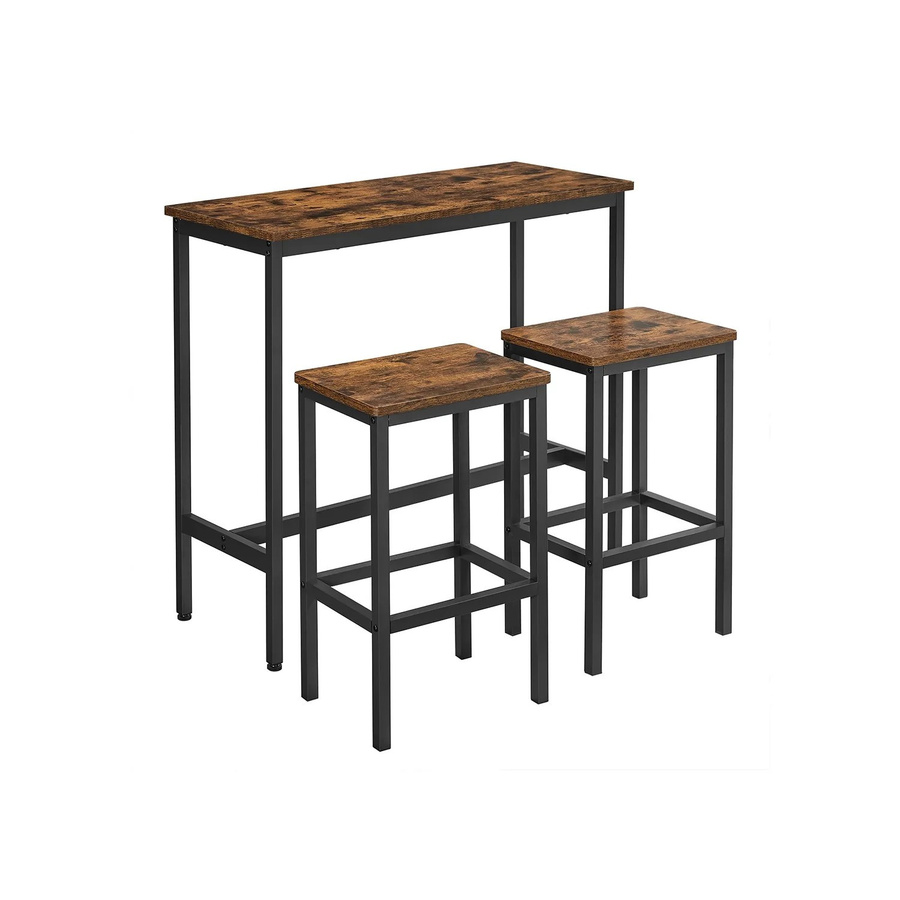 VASAGLE Bartisch mit 2 Barhockern im rustikalen Design, Stehtisch-Set aus Stahl und Holz in Braun-Schwarz - Bild 3
