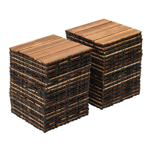 36 Stück Naturholz-Bodenfliesen von Bymaocar in Braun, B/T: 30 x 30 cm, ineinandergreifende Holzdeckfliesen für Terrasse und Wohnzimmer - Bild 1