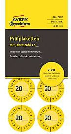 Avery Zweckform Prüfplakette 7902 zum Selbereintragen, gelb, Ø 30 mm, 80 Stück - Bild 1