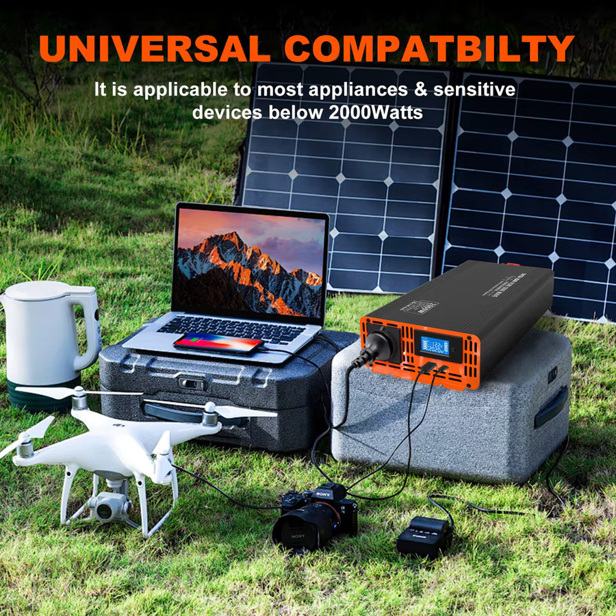 DATOUBOSS Wechselrichter 2000W Reiner Sinus DC 12V/24V/36V auf AC 220V Stromwandler mit USB Typ C und LCD in Schwarz - Bild 6