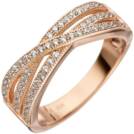 Colfem Ring mehrreihig, 925 Silber, Roségold vergoldet, Zirkonia, Damen, Ringgröße 56 - Bild 1