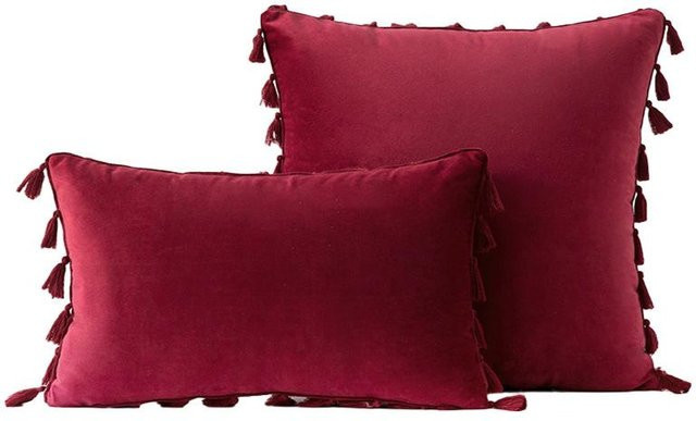 2er-Pack Cozy Up Home Dekorative Kissenbezüge aus Samt mit Quasten in Rot, Boho Kissenhüllen quadratisch, B/H: 45 x 45 cm - Bild 1
