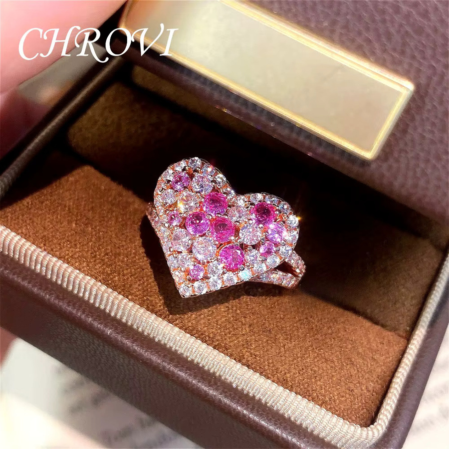 CHROVI Ring 925 Silber, Diamant, Zirkonia, Herzform, Damen - Bild 3