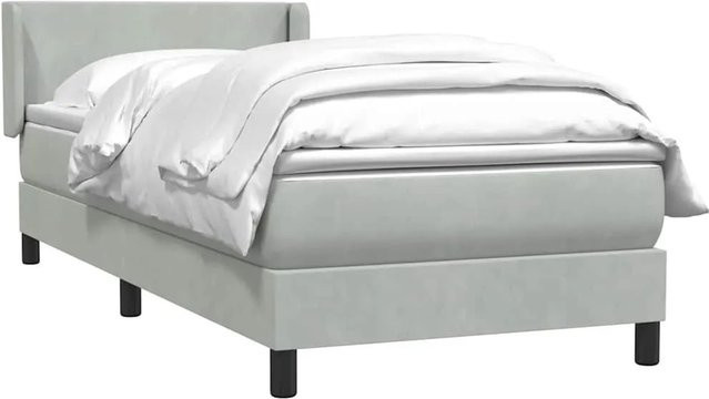 vidaXL Boxspringbett mit Matratze in Hellgrau aus Samt, Hybrid-Design mit Taschenfederkern, B/T: 90 x 220 cm - Bild 1