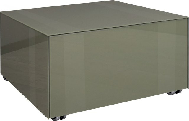 Couchtisch MACKENZIE modern in Grün mit Glasplatte und Rollen, B/T/H: 75 x 75 x 42 cm - Bild 1
