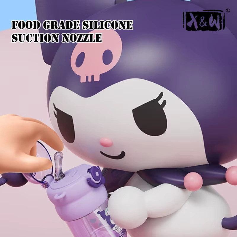 X&W Sanrio Schüttelkopf-Strohhalmbecher mit Trageseil, lila Wasserflasche für Schule und Büro, 600 ml - Bild 3
