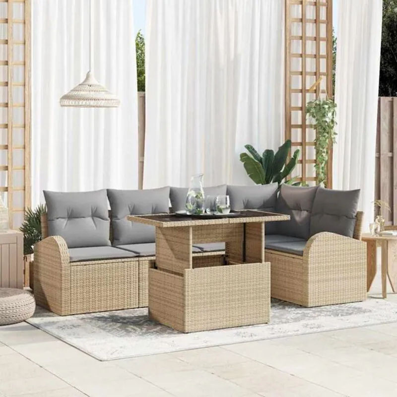 VIDAXL Garten-Sofa-Set aus Polyrattan in Beige, 6-teiliges modernes Loungemöbel-Set, B/T/H: 100 x 55 x 73 cm - Bild 1