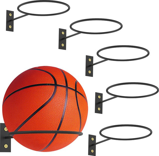 Everso 6-teiliges Ballaufbewahrungsregal aus Metall für die Wandmontage, schwarzes Eisenwandhalter für Bälle, platzsparendes Ballpräsentationsregal für Schulen und Trainingsplätze - Bild 1