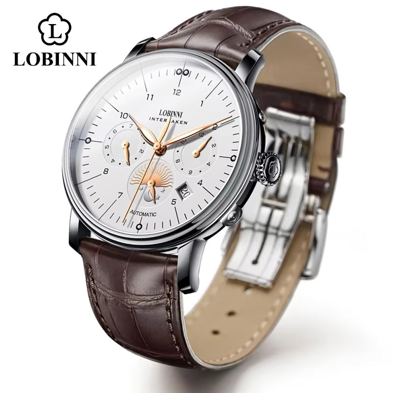 LOBINNI Armbanduhr, Automatik, Edelstahl, Leder, 40 mm, Herren - Bild 2