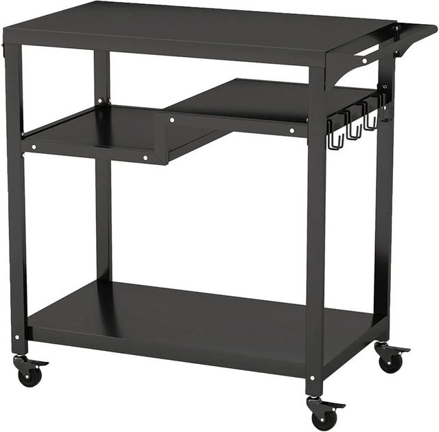 Costway Grillwagen Grilltisch aus Metall in Schwarz mit 4 Ablagen und Haken für Garten und Terrasse - Bild 1