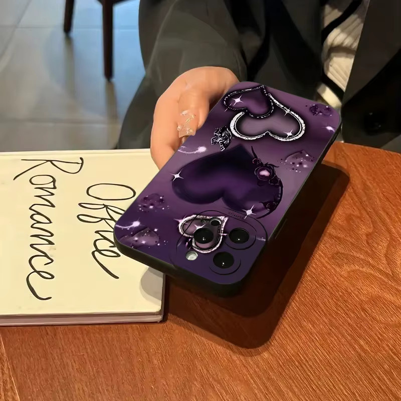 Lila TPU Handyhülle mit Herz-Design für iPhone 11 bis iPhone 17 Pro Max und weitere Modelle - Bild 4