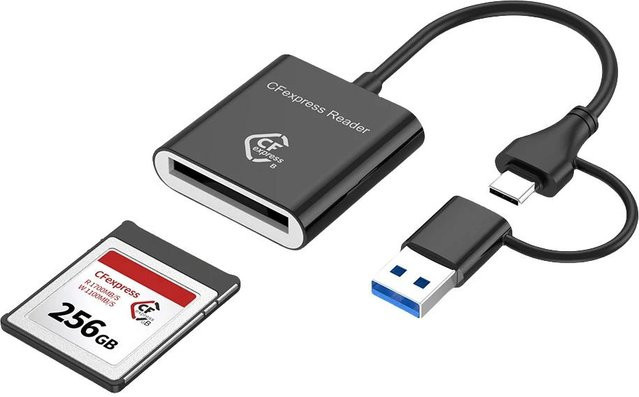 Kebidumei CFexpress Typ B Kartenleser mit 10Gbps USB 3.2 Gen2, USB-C und USB-A, Schwarz - Bild 1